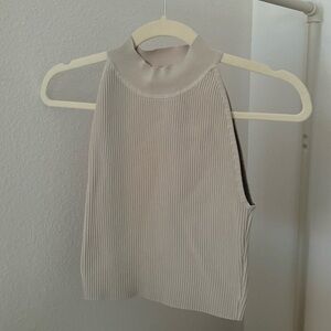 Babaton Taupe Ribbed Knit Top